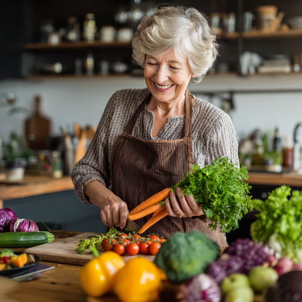 Happy elderly European couple drinking water together in bright kitchen, showing healthy hydration habits